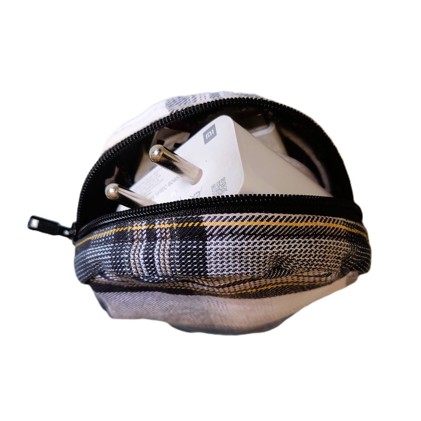 Ochre Checked Navy Collection - Sustainable Mobile Charger Pouches - Set of 3