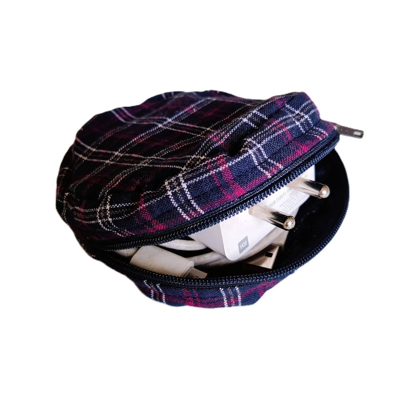 Ochre Checked Navy Collection - Sustainable Mobile Charger Pouches - Set of 3