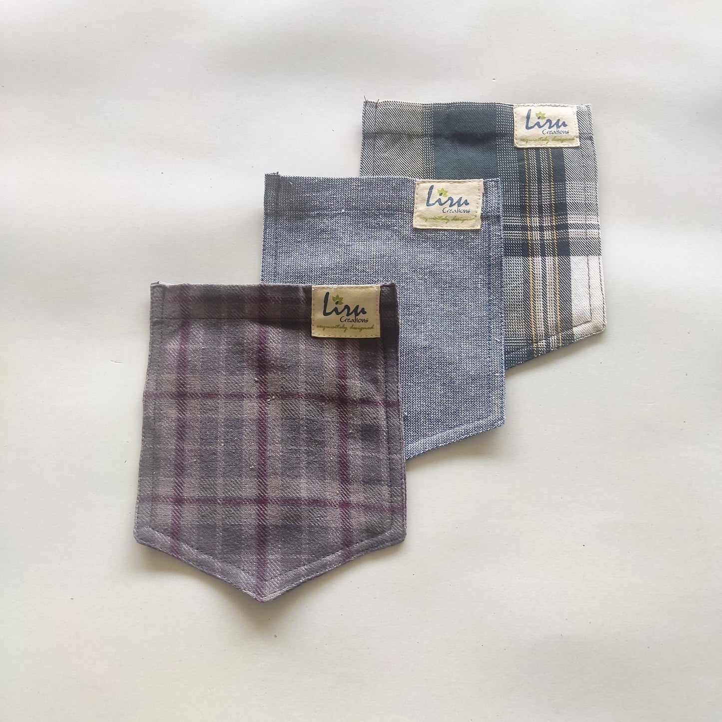 Blue/ Checked/Tweed  Sustainable Pockets Set of 3