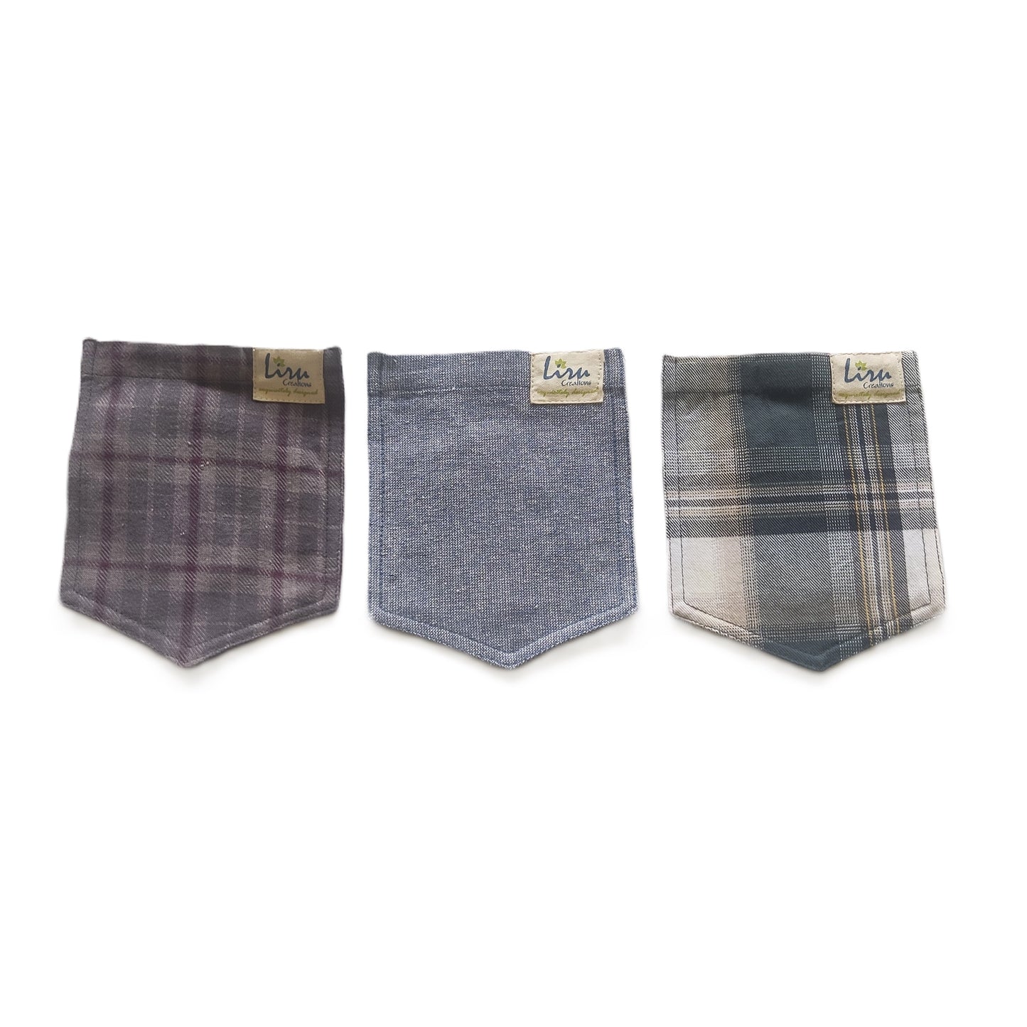 Blue/ Checked/Tweed  Sustainable Pockets Set of 3