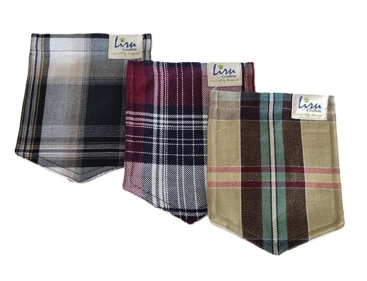 Checked/Burgundy/Ochre Sustainable  Pockets Set of 3