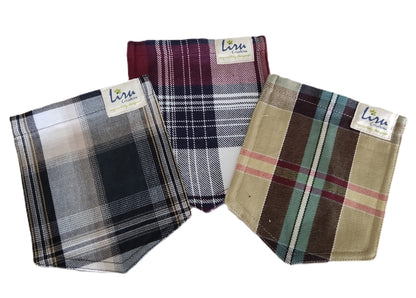 Checked/Burgundy/Ochre Sustainable  Pockets Set of 3