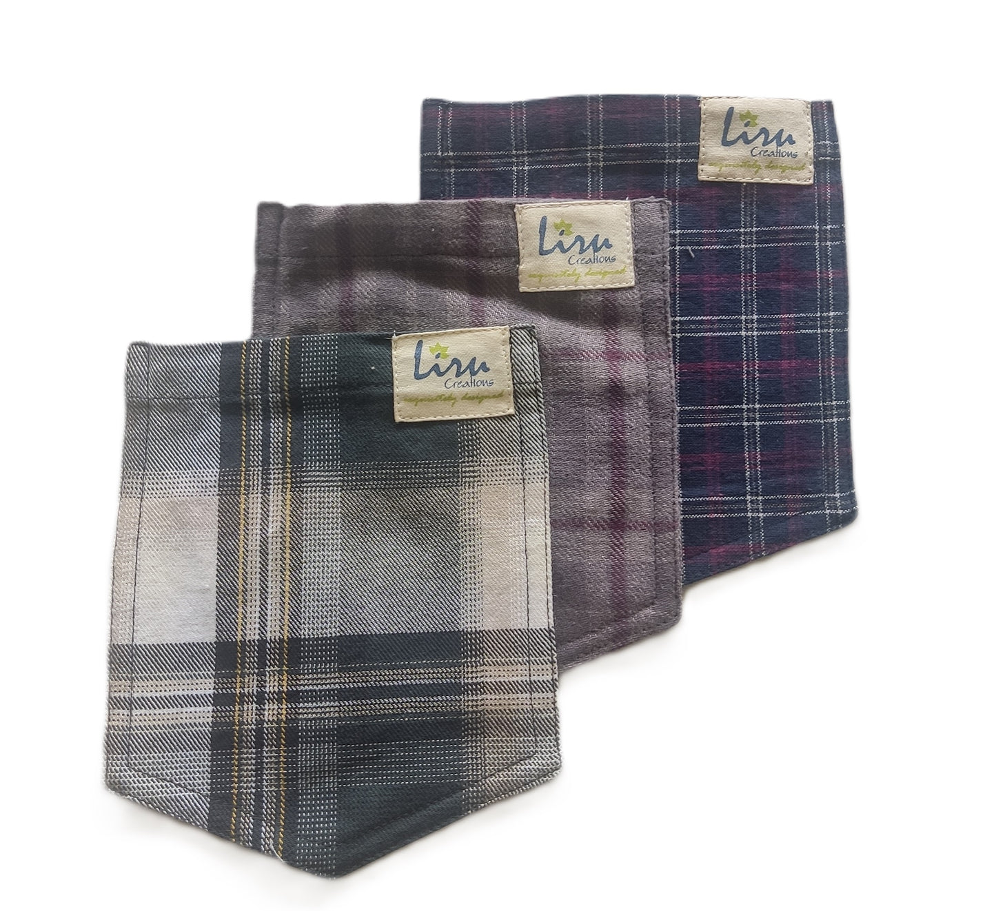 Tweed/ Navy /Checked Sustainable Pockets Set of 3