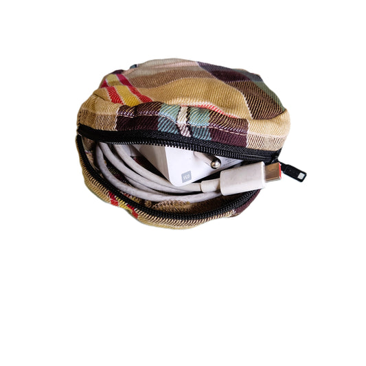 Ochre  Checked  Navy Collection - Sustainable Mobile Charger Pouches - Set of 3