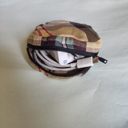 Navy Ochre Tweed Collection - Sustainable Mobile Charger Pouches - Set of 3